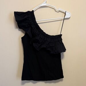 Tru Luxe Jeans Black One-Shoulder Ruffle Tank